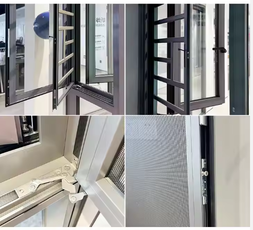 Customized Minimalist Security Screens with Swing Open Style Aluminium Window Frames &amp; Burglar Bars Triple Glazed Swing Windows