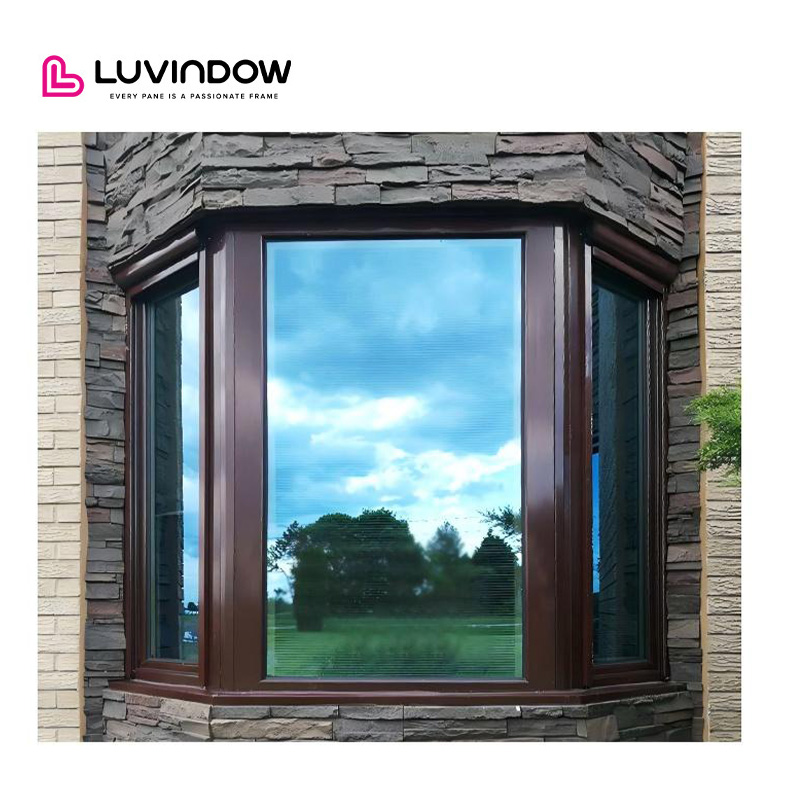 Best Selling Aluminium Corner Bay Heat Insulation Low-E Double Glazed Fixed Textured Bow Window Casement Bay Aluminium Windows