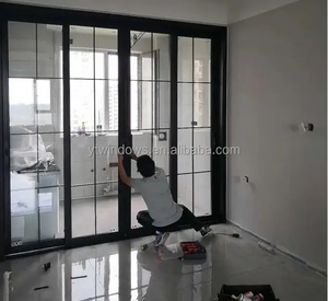 Newest Design Sliding Back Doors 5 Tracks Aluminium Sliding Door Double Tempered Glass Sliding Door Latest Main Gate Designs