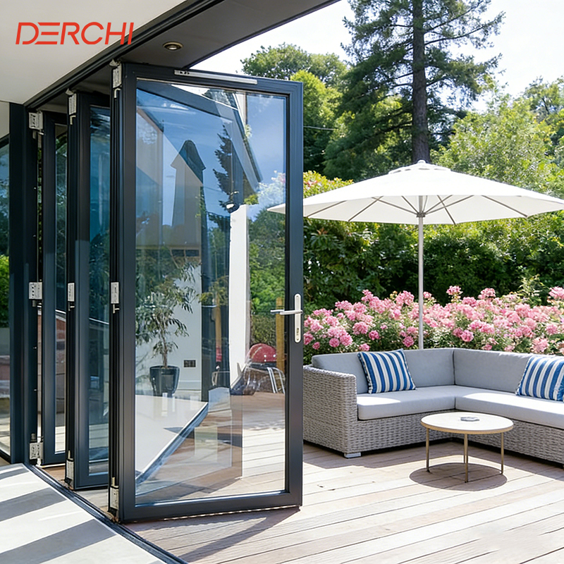 DERCHI NFRC Patio Double Glass Exterior Accordion Folding Door Wholesale Front Entry Doors Automatic Aluminium Bifold Doors
