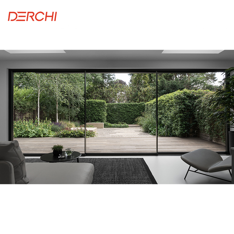 DERCHI Extremely Narrow Slim Frame 8mm Single Glass Soundproof Interior Living Room Aluminum Glass Sliding Door
