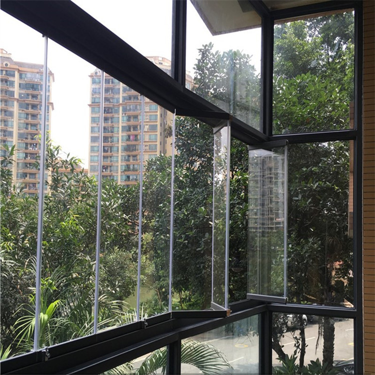 Arch Fold Balcony Glazing Folding Frameless Double Glass Window With Thermal Break