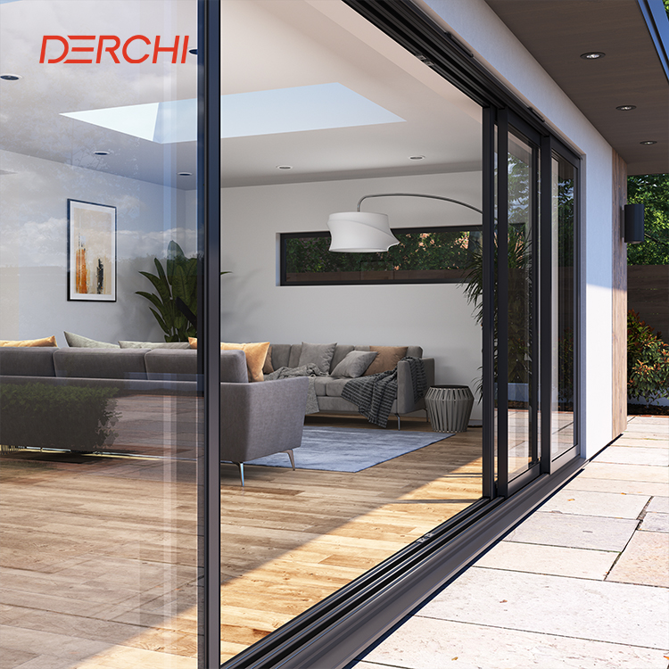DERCHI NFRC America Standard Large Sliding Glass Doors for Patio Aluminum Frame Thermal Insulation Double Glass Sliding Doors