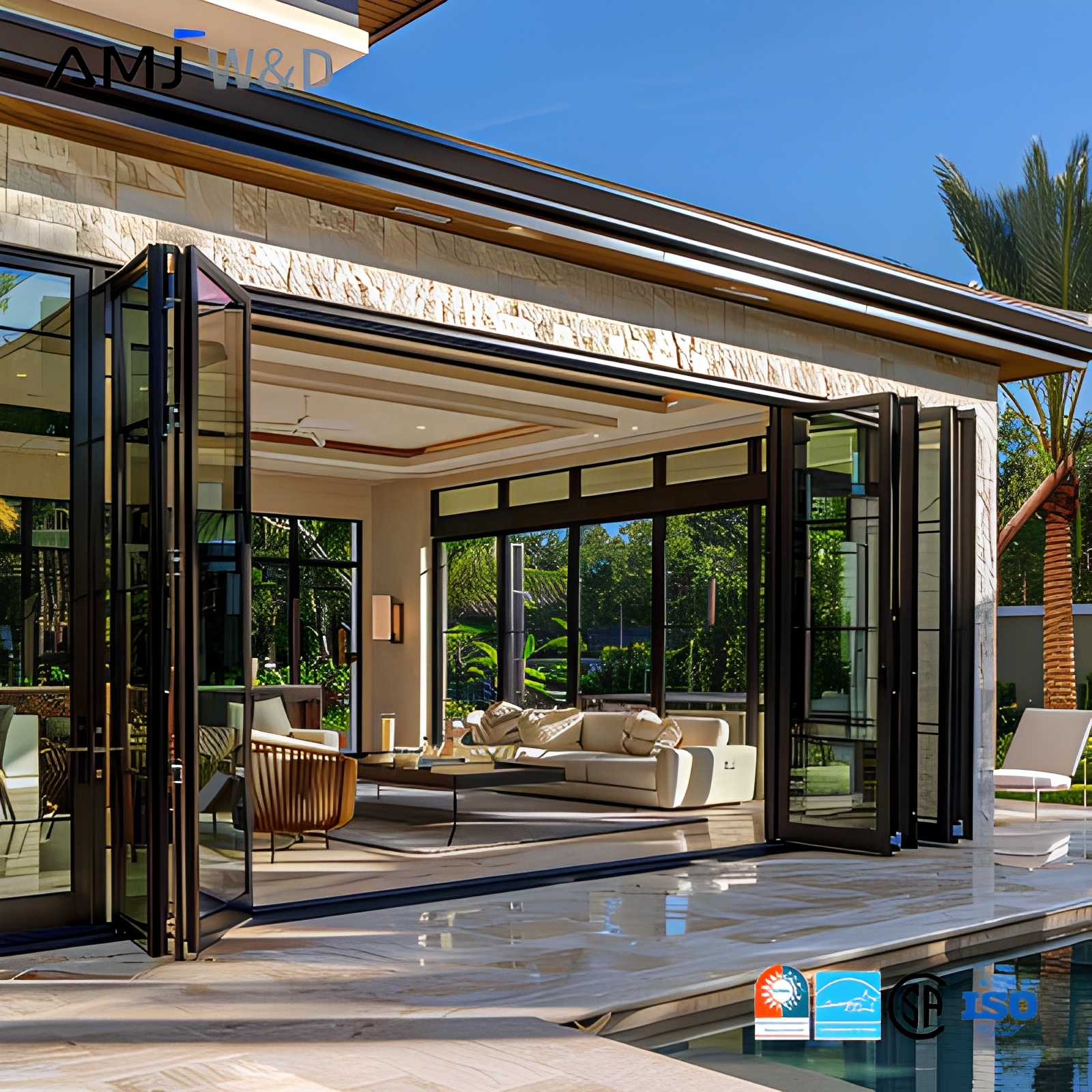 Custom Hotel Exterior Bifold Doors Foldable Waterproof Windproof Aluminum Folding Glass Patio Doors
