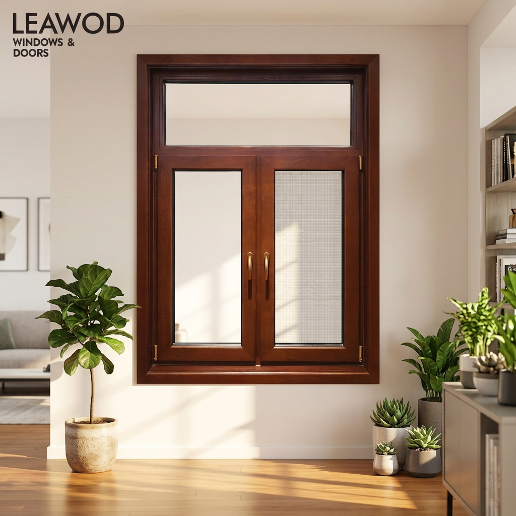 Custom Window Factory Inward Open Aluminum Alloy Clad Wood Double Glass Solid Wooden Swing Casement Windows with Screen