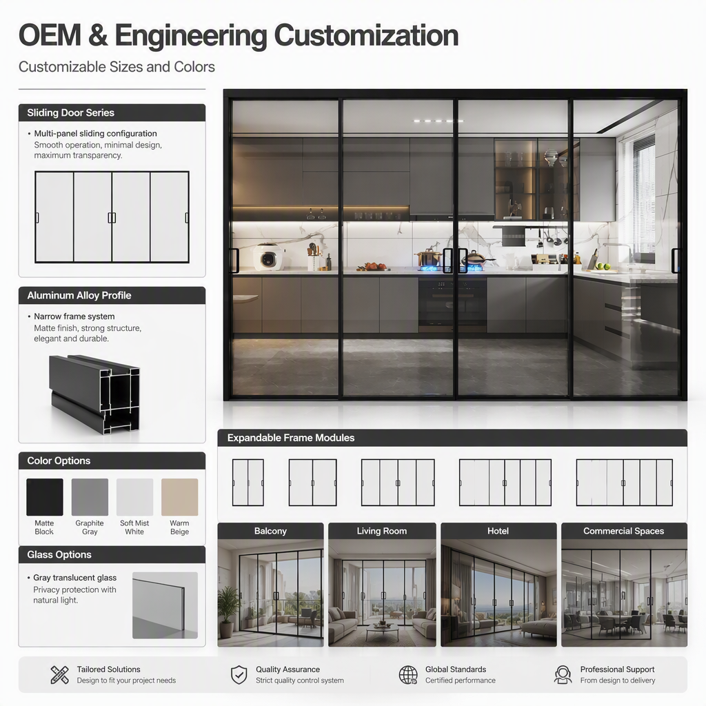 Thermal Break Aluminum Sliding Door Narrow Frame Flush Design Tempered Hollow Glass Low-E Soundproof for Villa Balcony