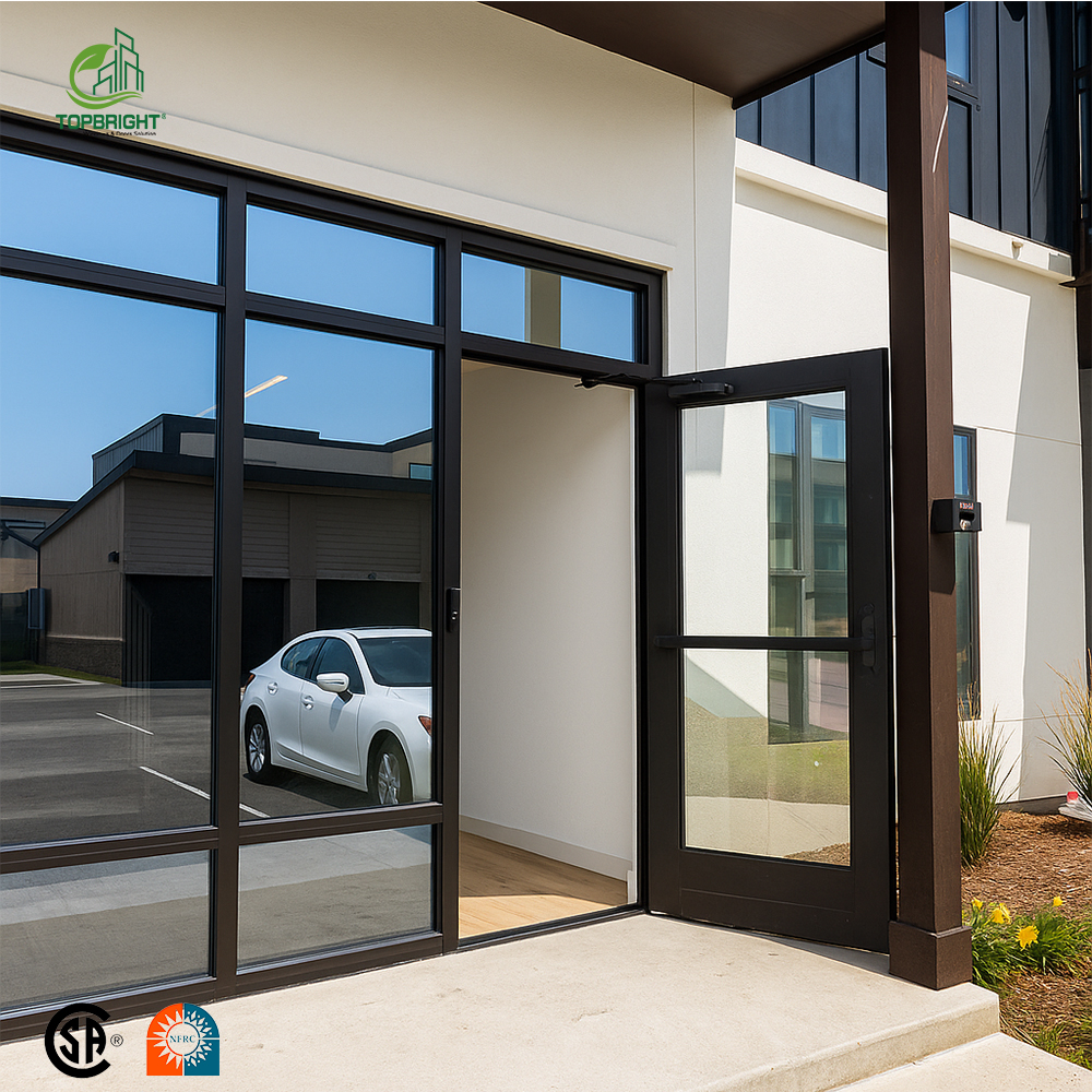Topbright Modern Custom Office &amp; Store Front Glass Aluminum Exterior Doors with Anti-Theft Heat Insulation &amp; Waterproof Features