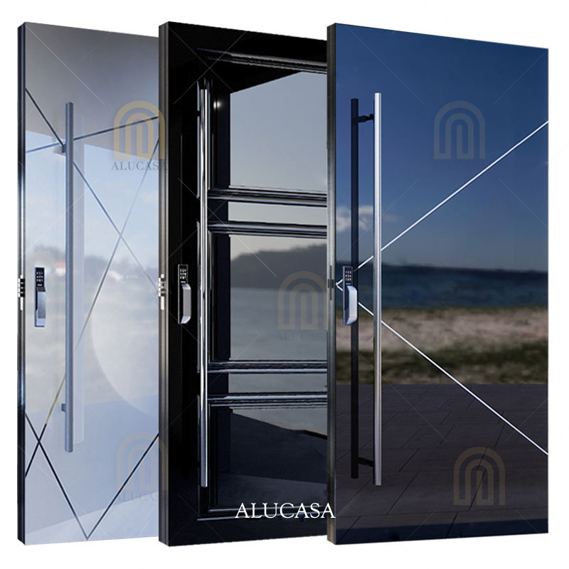 Alucasa American Black Steel Solid Wood Aluminum Doors External Wooden Pivot Main Door for House Modern Front Entry Doors