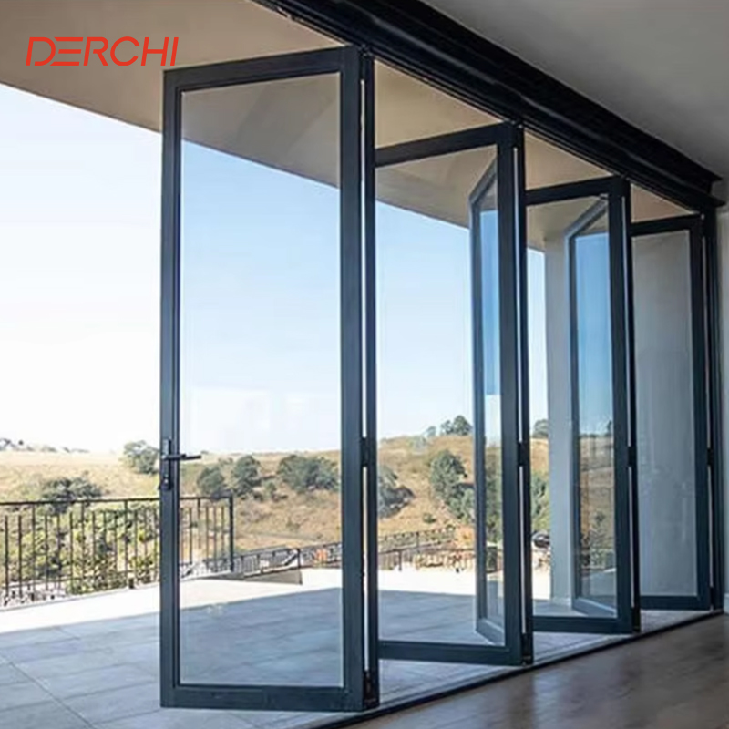 12 Feet Air Tightness Aluminum Tempered Glass Patio Accordion Folding Doors
