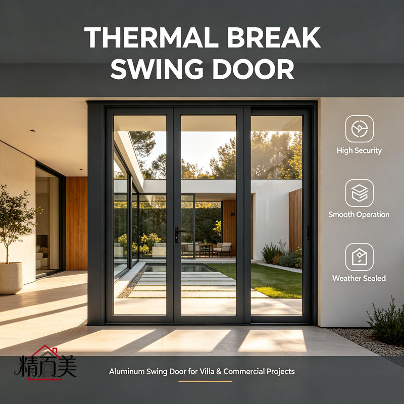 Aluminium Alloy Thermal Break Double Tempered Glass Tight Seal Single Leaf Swing Door For Villa Commercial Interior