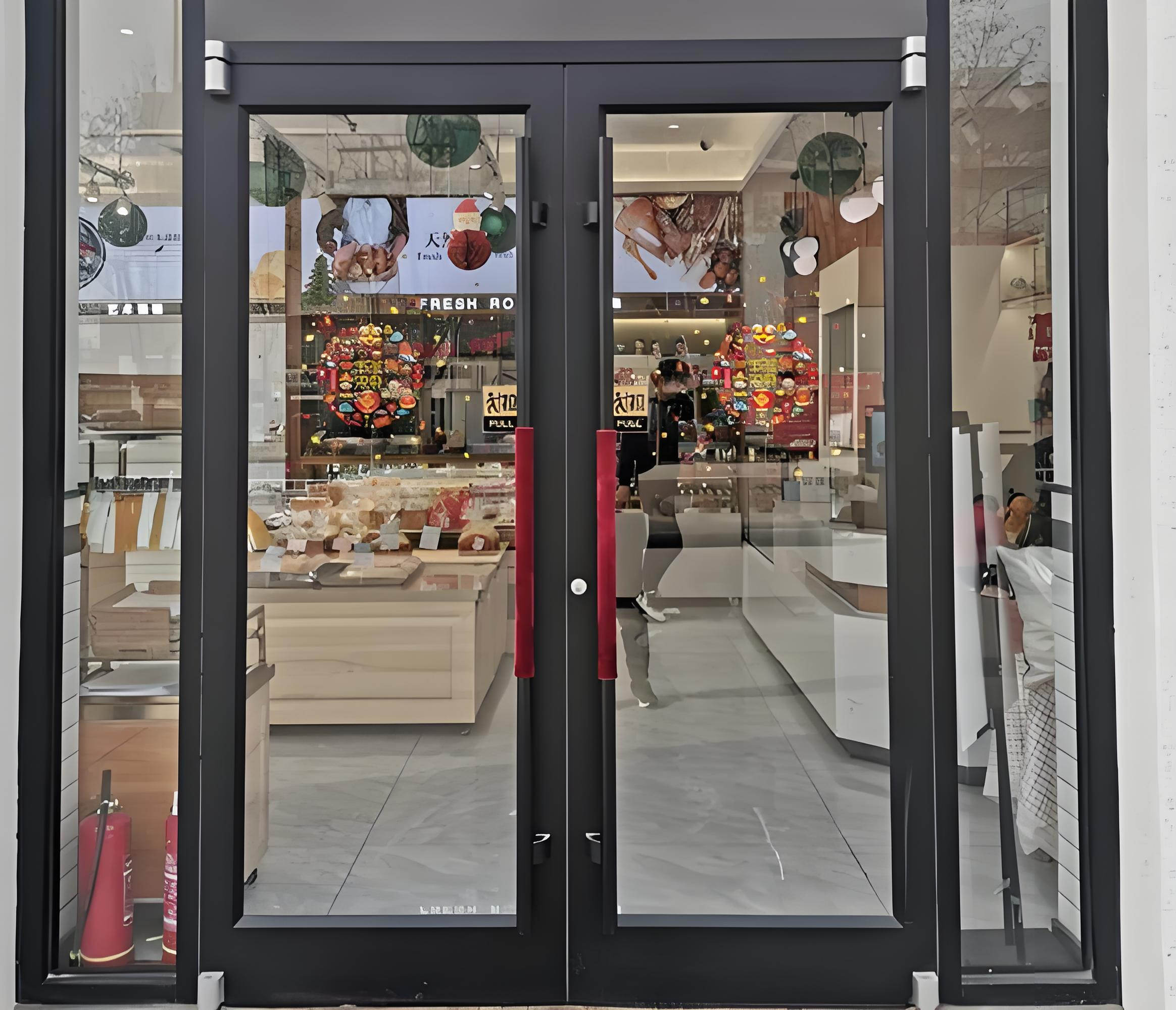 Commercial Kfc Shop Front Door Aluminum Entry Single Swing Glass Entry Door Aluminum KFC Door for Commercial Main Entrance