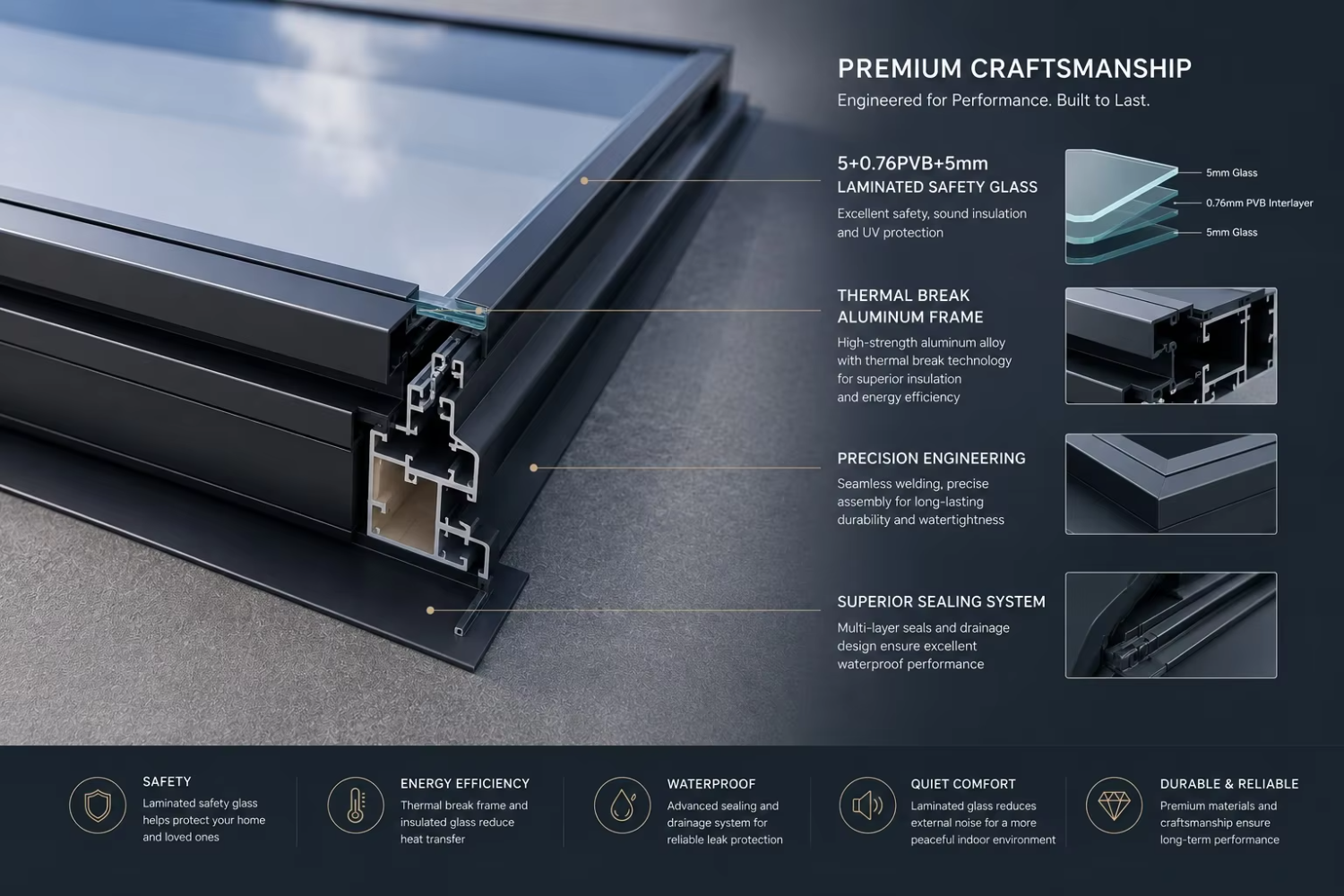 Thermal Break Aluminum Alloy Sloped Roof Waterproof Window