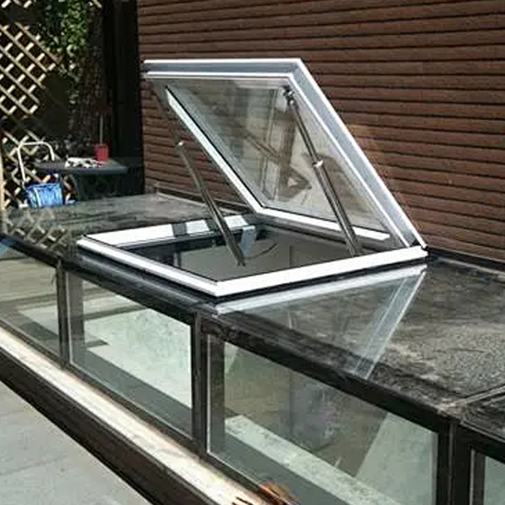 Narrow Frame Laminated Glass Roof Skylight with 2.0mm Aluminum Frame Automatic Vertical Opening for Villa Attic Basement