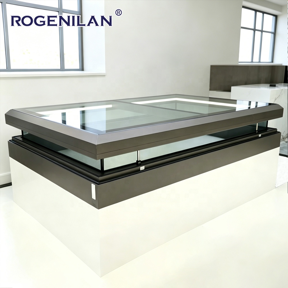 Rogenilan Factory Custom Electric Thermal Break Aluminum Skylights Double Glazed Anti-Mosquito Skylight Roof Window
