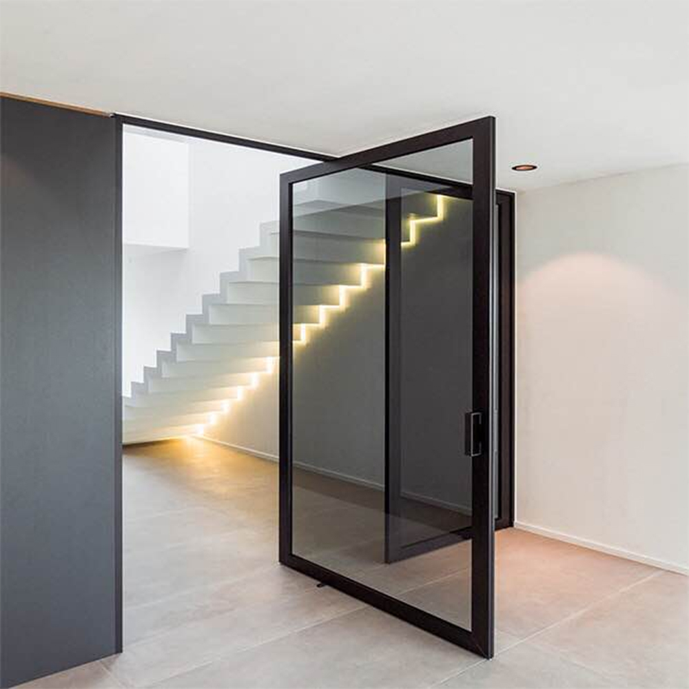 Customized Size Minimalist Luxury Soundproof Aluminum Glass Pivot Entry Front Entrance Doors for Houses Villa Hotel