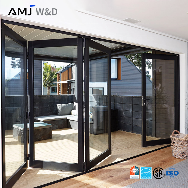 Nfrc Standard Bifold Door Cold Resistant Exterior Foldable Glass Panel Aluminum Folding Patio Door