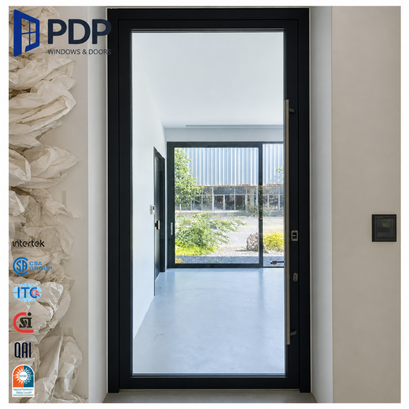 PDP Aluminum Glass Casement Doors Customized Size Swing Horizontal Outdoor Villa House Doors for Hotel and Mall Use