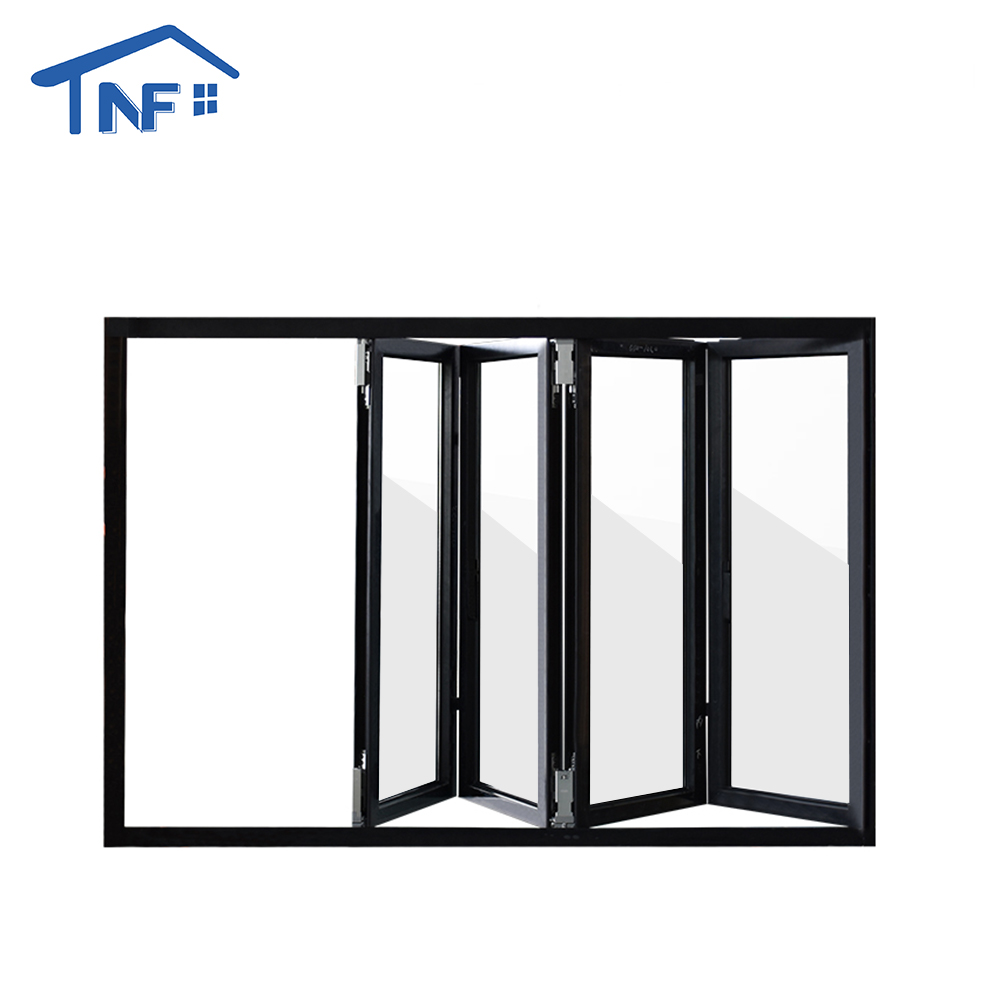 Modern 4-Panel Aluminium Bifold Window Aluminum Alloy Frame Stainless Steel Screen Netting Horizontal Opening Folding For Villas