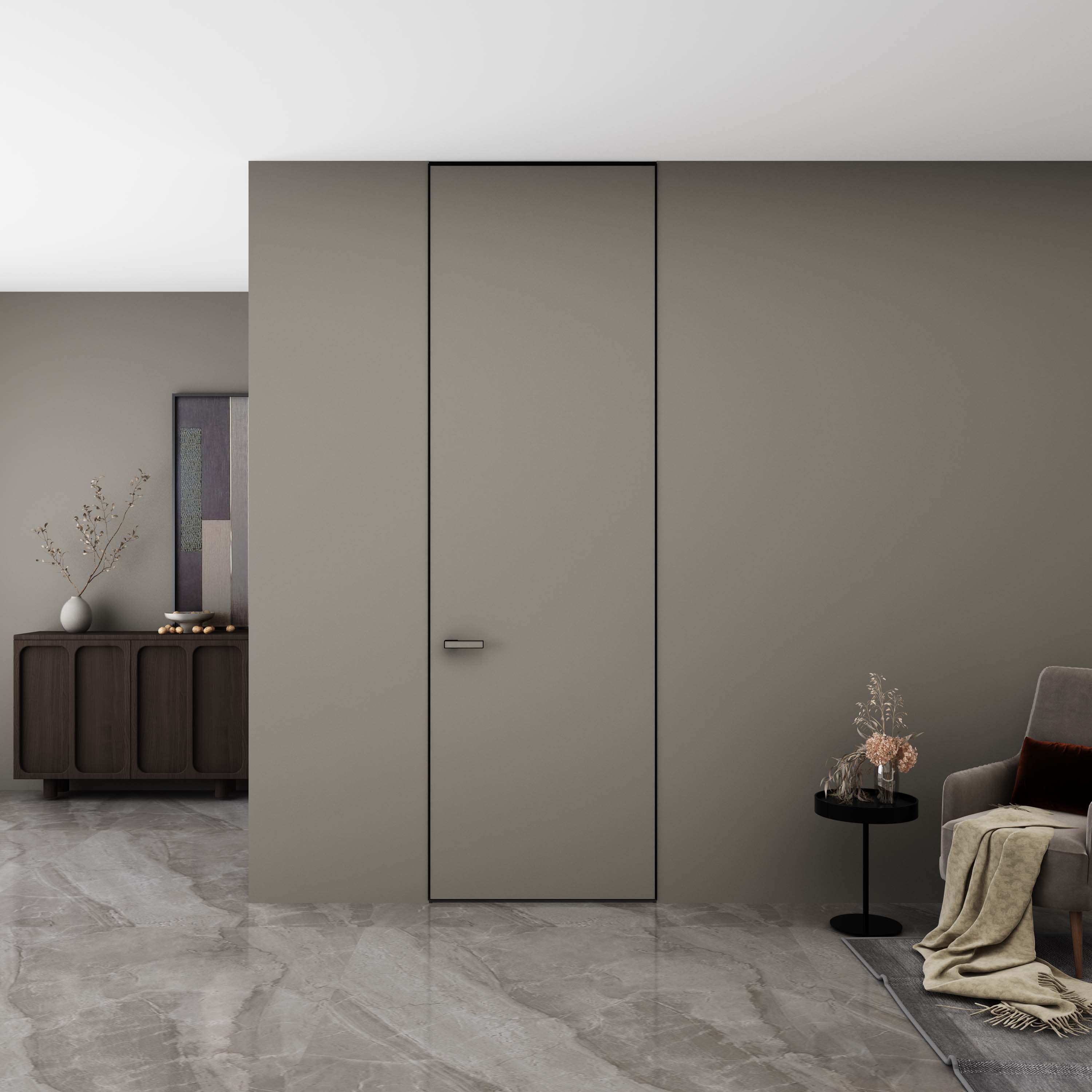 Modern Aluminum Wooden Flush Frameless Interior Bedroom Door Invisible with Hidden Frame Finished Surface Windproof Feature