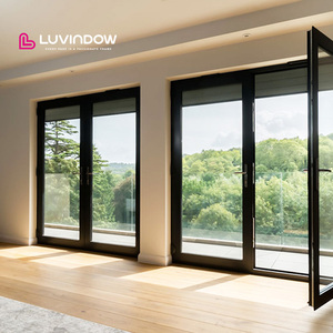 Luvindow American Double Glazed Glass Front Residential French Doors Hot Sale Modern Exterior Aluminium Hinged Swing Exterior