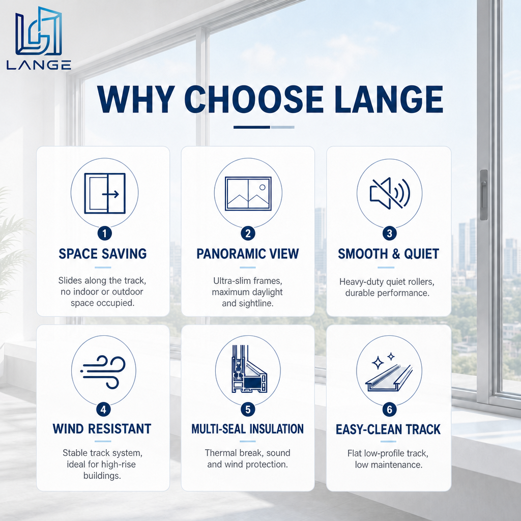 LANGE Double Glazed Aluminium Sliding Windows Low-E Glass Durable Corrosion Resistant Horizontal Slider Window