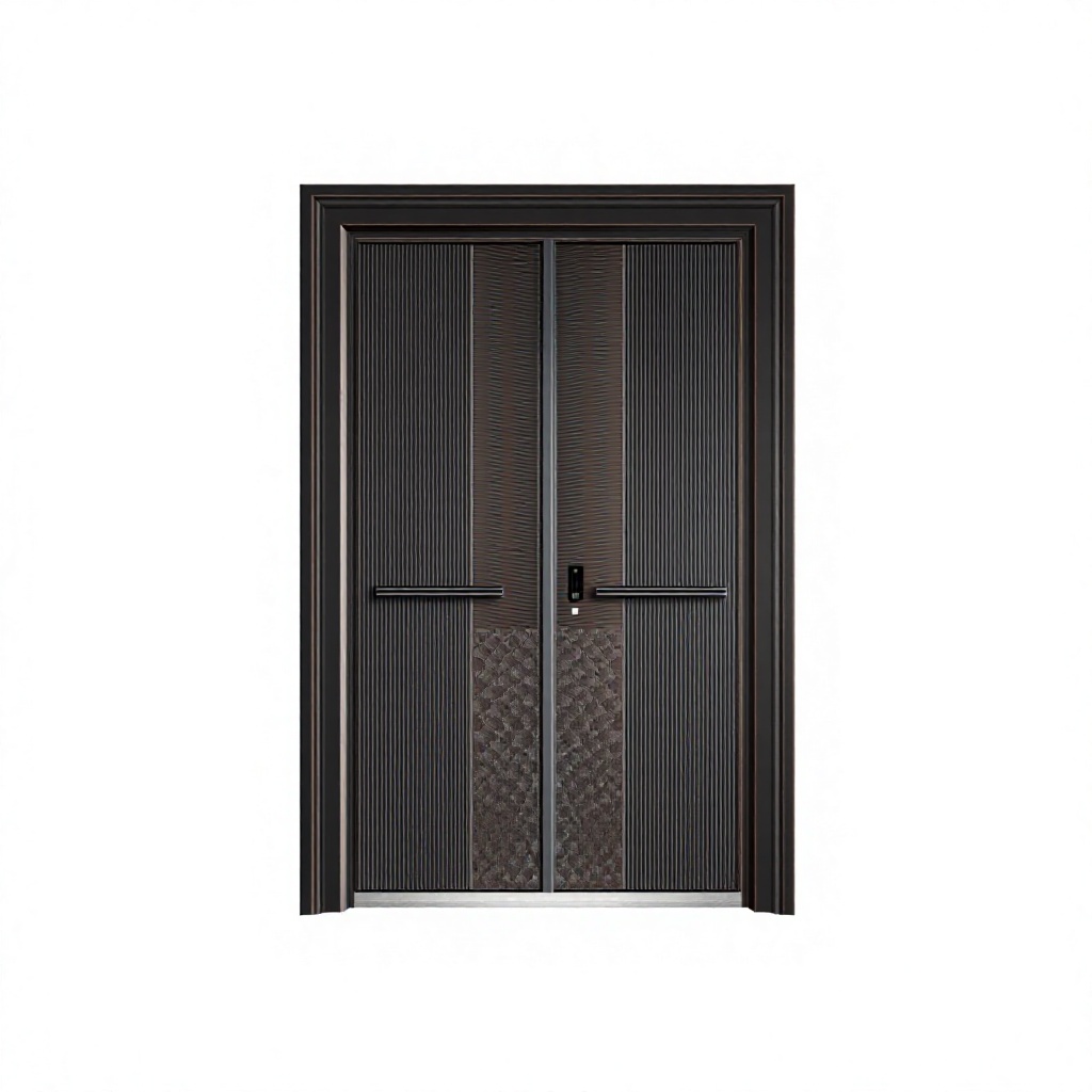 Luxury Villa Front Door Reddish-Brown Weather Resistant Aluminum Alloy Swing Anti-Theft Double Door Entry Exterior Gate Custom