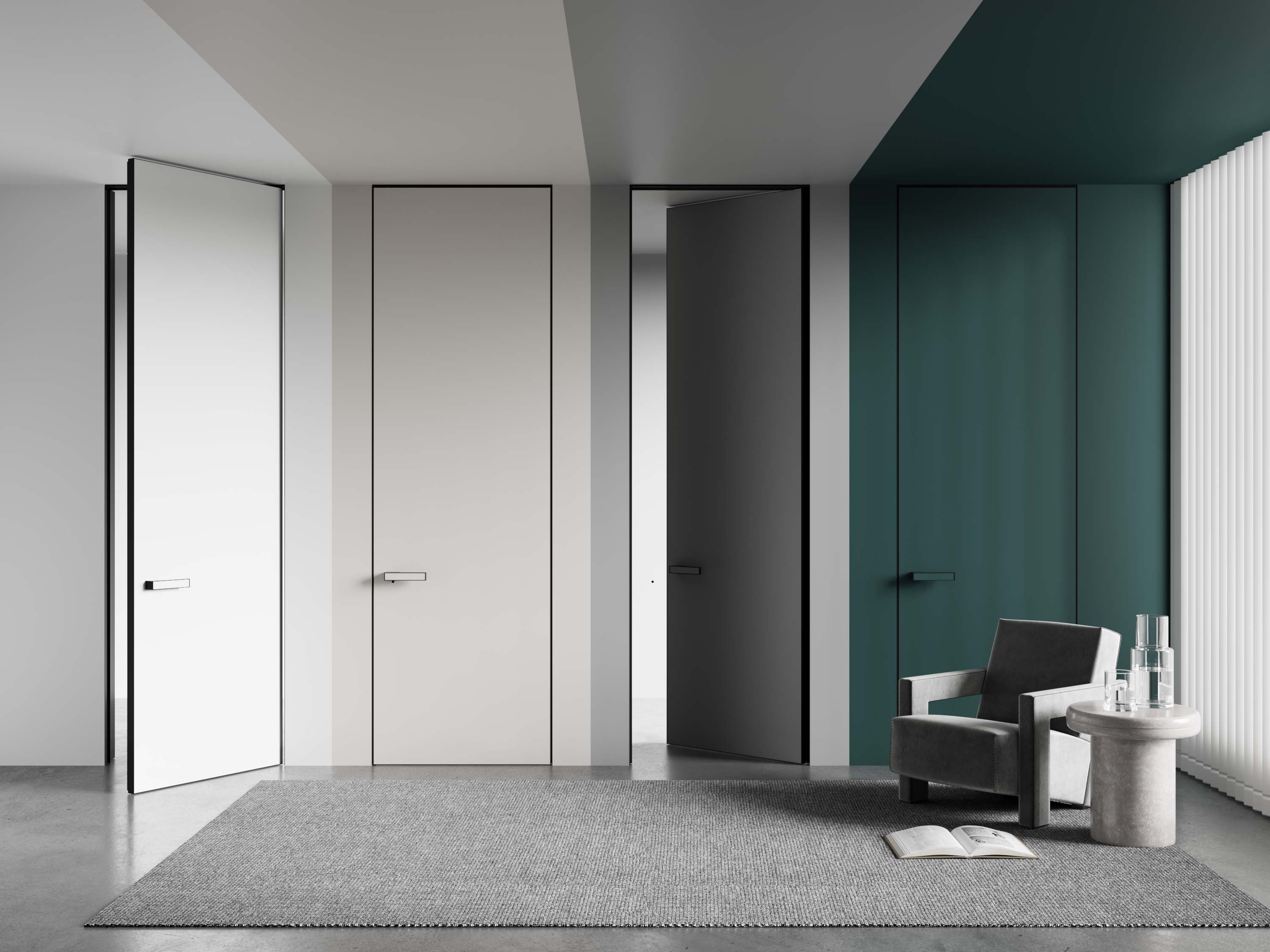 Modern Aluminum Wooden Flush Frameless Interior Bedroom Door Invisible with Hidden Frame Finished Surface Windproof Feature