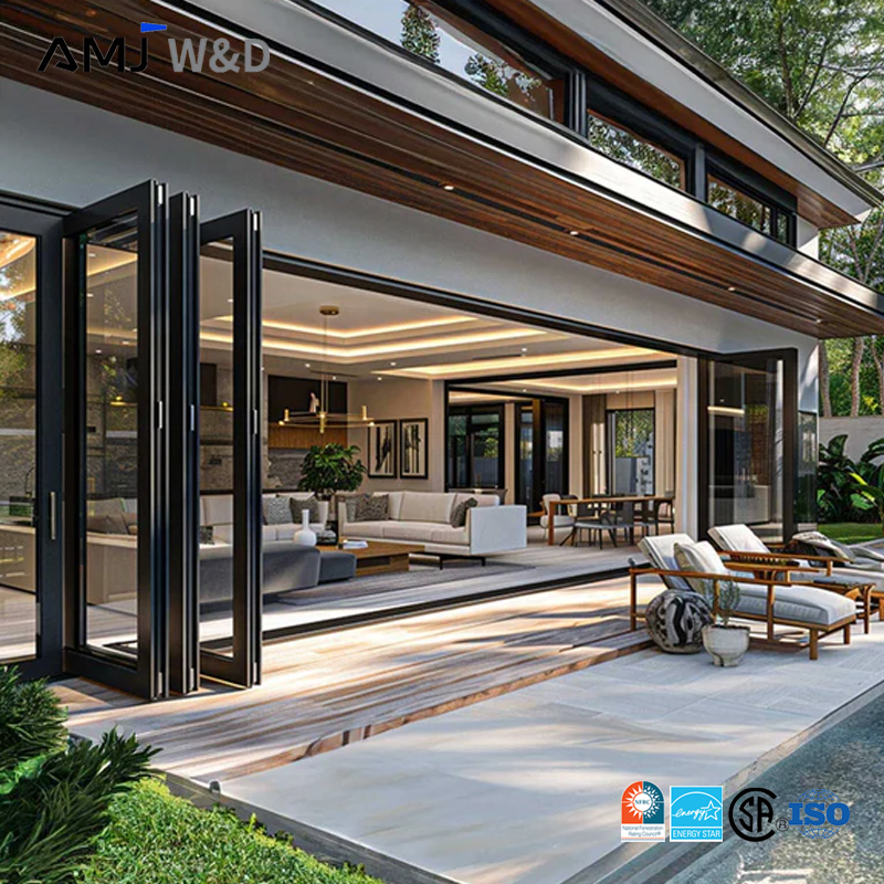 Heavy Duty Thermal Insulated Aluminum Folding Door Double Tempered Glass Bi-Fold Doors Soundproof Accordion Door