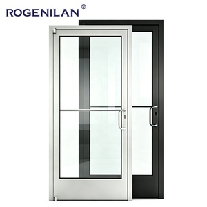Rogenilan Custom Business Aluminum Security Entry Commercial Door Exterior Tempered Glass Double Swinging Doors