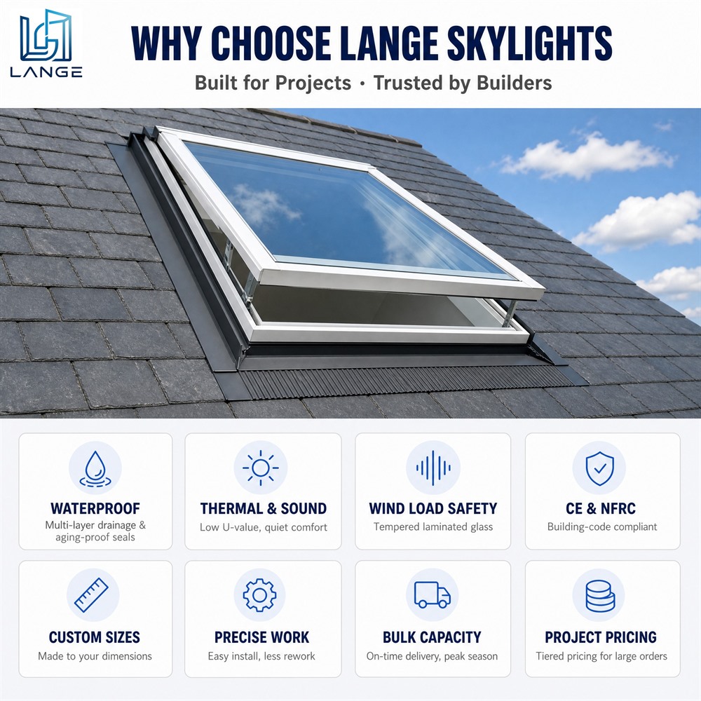 LANGE Modern Aluminum Skylight Flat Roof Window Double Glazed Soundproof Waterproof for Loft and Villa House