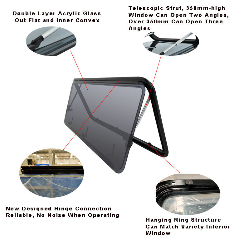 Jishun Aluminum Round Corner Frame Anti-UV Glass Window 500*800mm Window RV for Sale