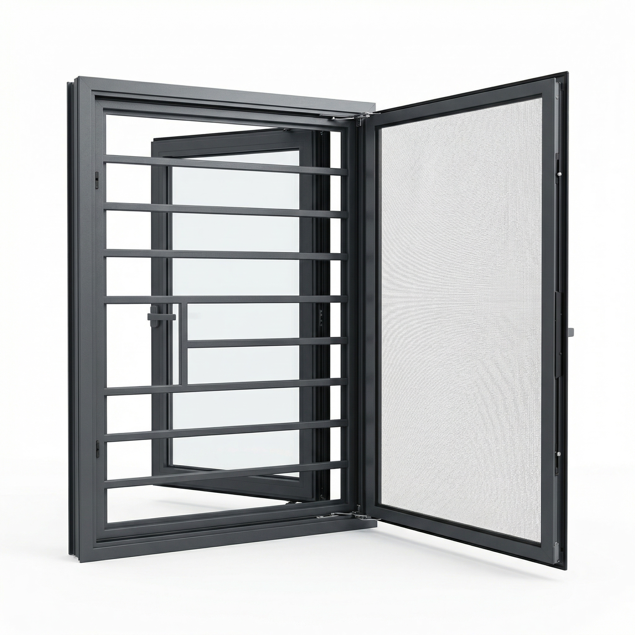 High Impact Insulated Thermal Break Bridge Aluminum Profile Frame Casement Windows with Screens and Bars for Houses