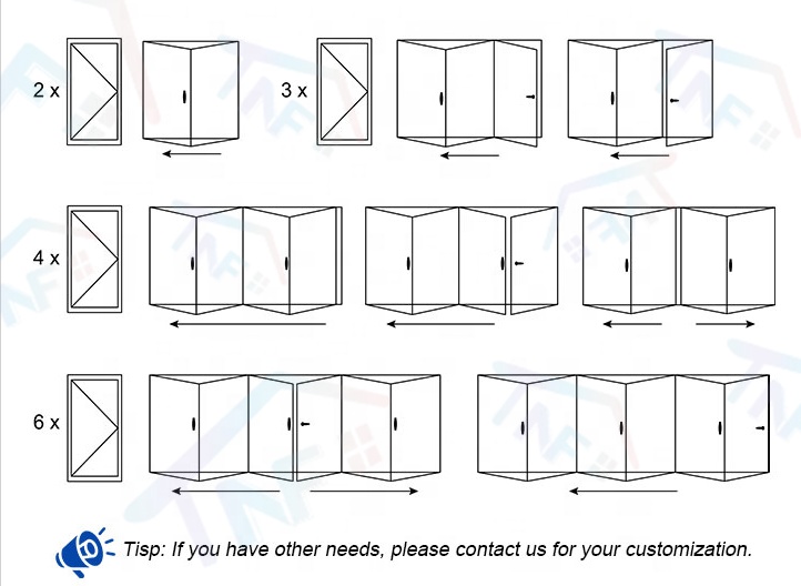Custom NFRC Approved Modern Exterior Aluminum Tempered Glass Soundproof Waterproof Bi-Fold Accordion Powder Coated Folding Door