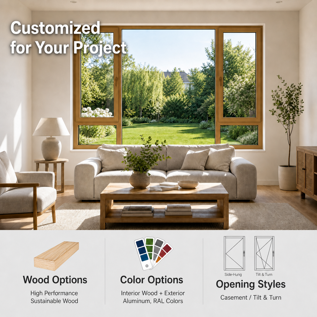 CHAMBROAD Aluminum Clad Wood Windows Triple Glazed Low-E Glass German Hardware Hurricane Resistant for Villa Factory Wholesale