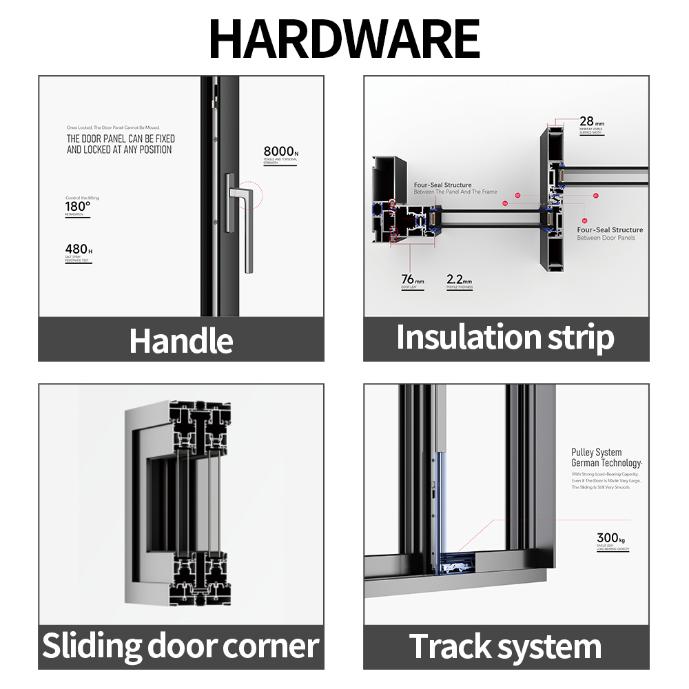 Customized Aluminum Double Tempered Glass Sliding Door NFRC AS2047 Balcony Courtyard Avoid Energy Efficiency Sliding Door