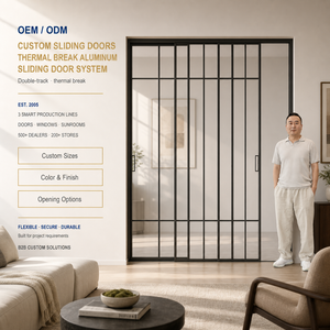 Indoor Aluminum Sliding Door Black Slim Frame Double Glazed Tempered Glass Interior Partition Door