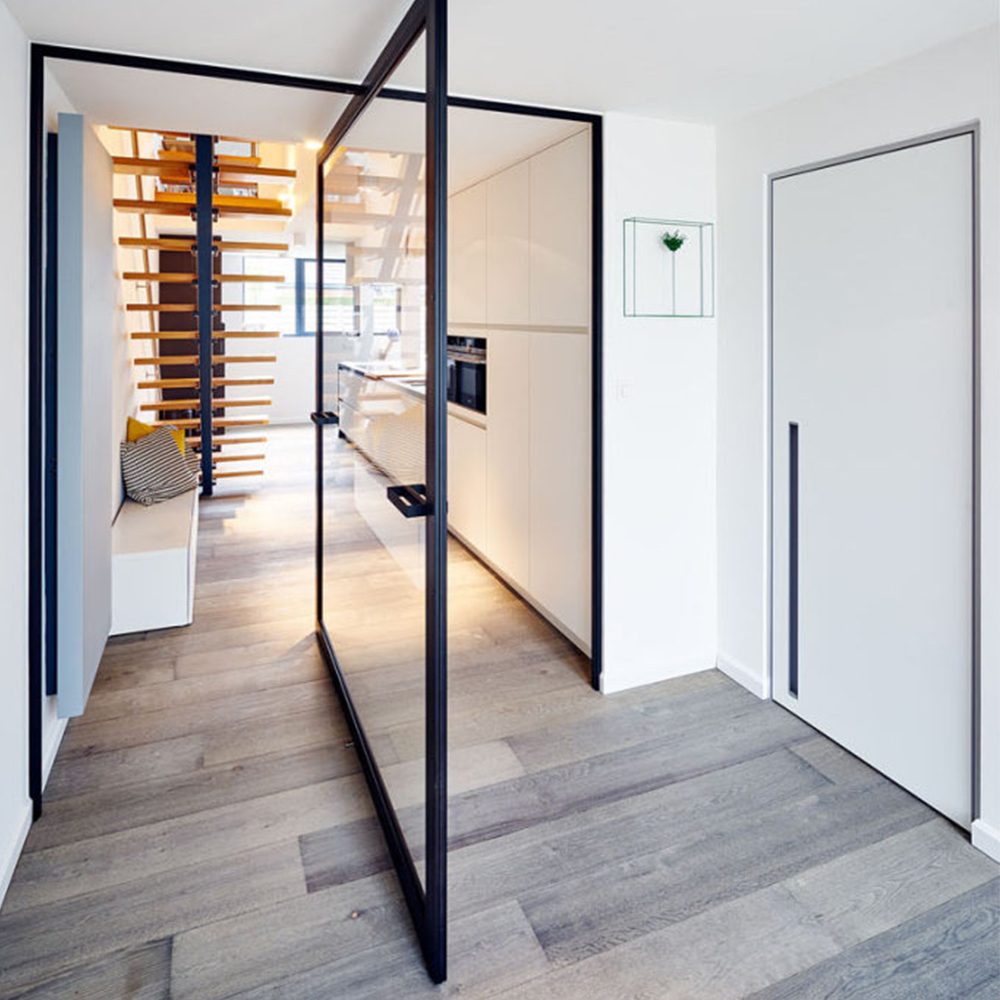 Customized Size Minimalist Luxury Soundproof Aluminum Glass Pivot Entry Front Entrance Doors for Houses Villa Hotel