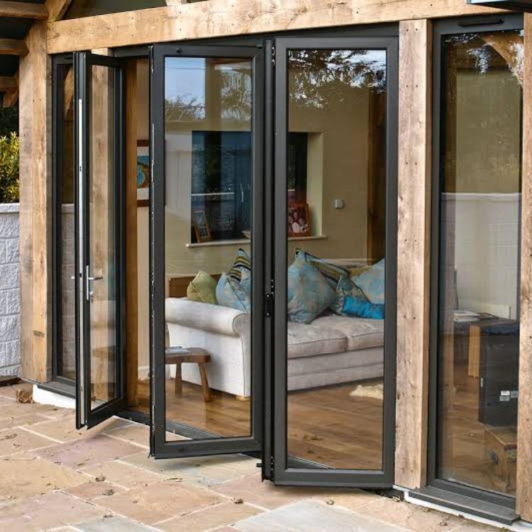 Modern Aluminum Folding Door Double Glazed Tempered Glass Soundproof for Kitchen Living Room Partition Villa Apartment