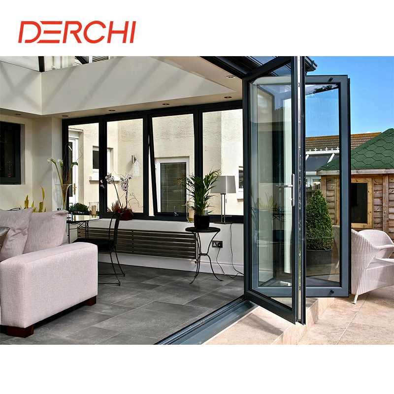 Aluminum Outdoor Patios Folding Door Heat Insulation Energy Efficient Bifold Door Modern Style Accordion Door
