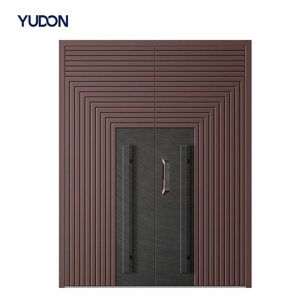 YUDON DOOR Aluminum Door Entrance Door with Frame Wood Grain Finish Powder Coated with Glass Insert for Luxury Home Projects
