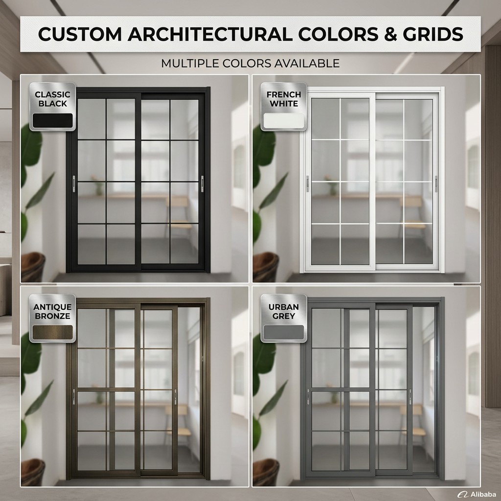 Modern Minimalist Interior Partition Sliding Door Aluminum Alloy Frame Double Glazing Tempered Glass Stainless Steel Security