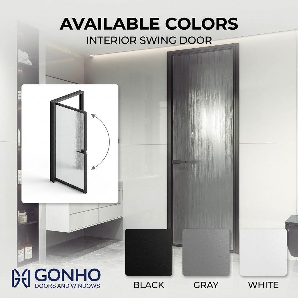 Aluminum Interior Swing Door with Glass Panel for Modern Bathroom and Residential Interior Projects