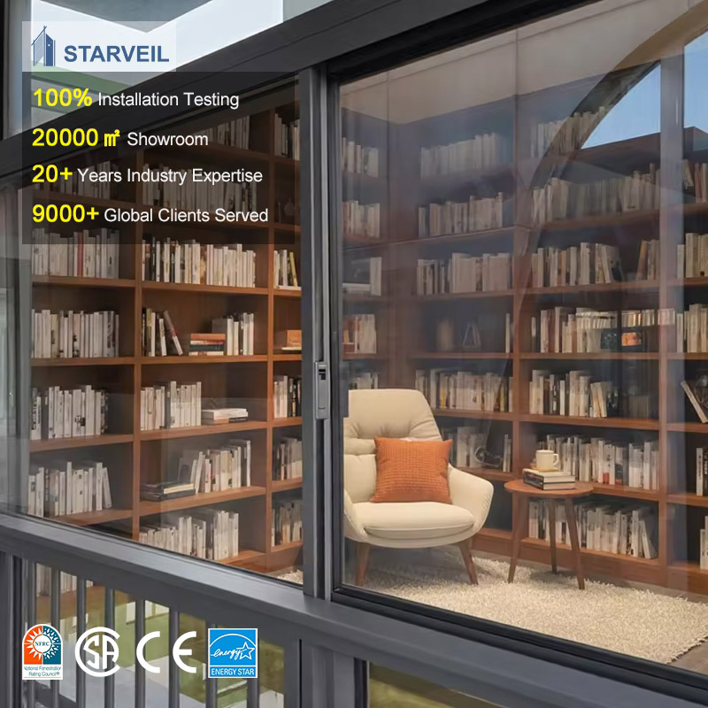Modern Double Glazed Horizontal Sliding Stacking Commercial Exterior Windows Black Aluminum Frame Waterproof Heat Insulation