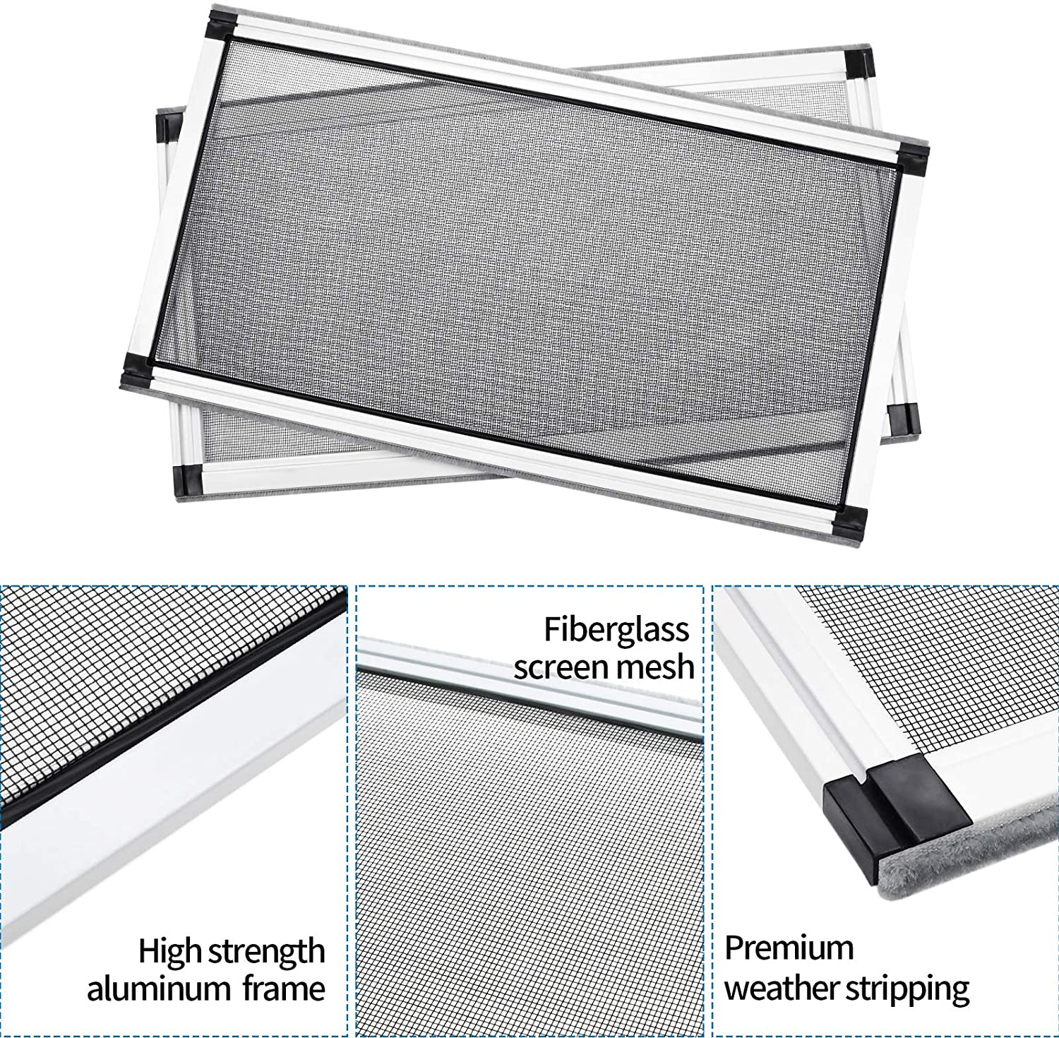 Modern Anti-Mosquito Fiberglass Screen Windows with Extensible Adjustable Insect Screens Fire-Proof & Washable