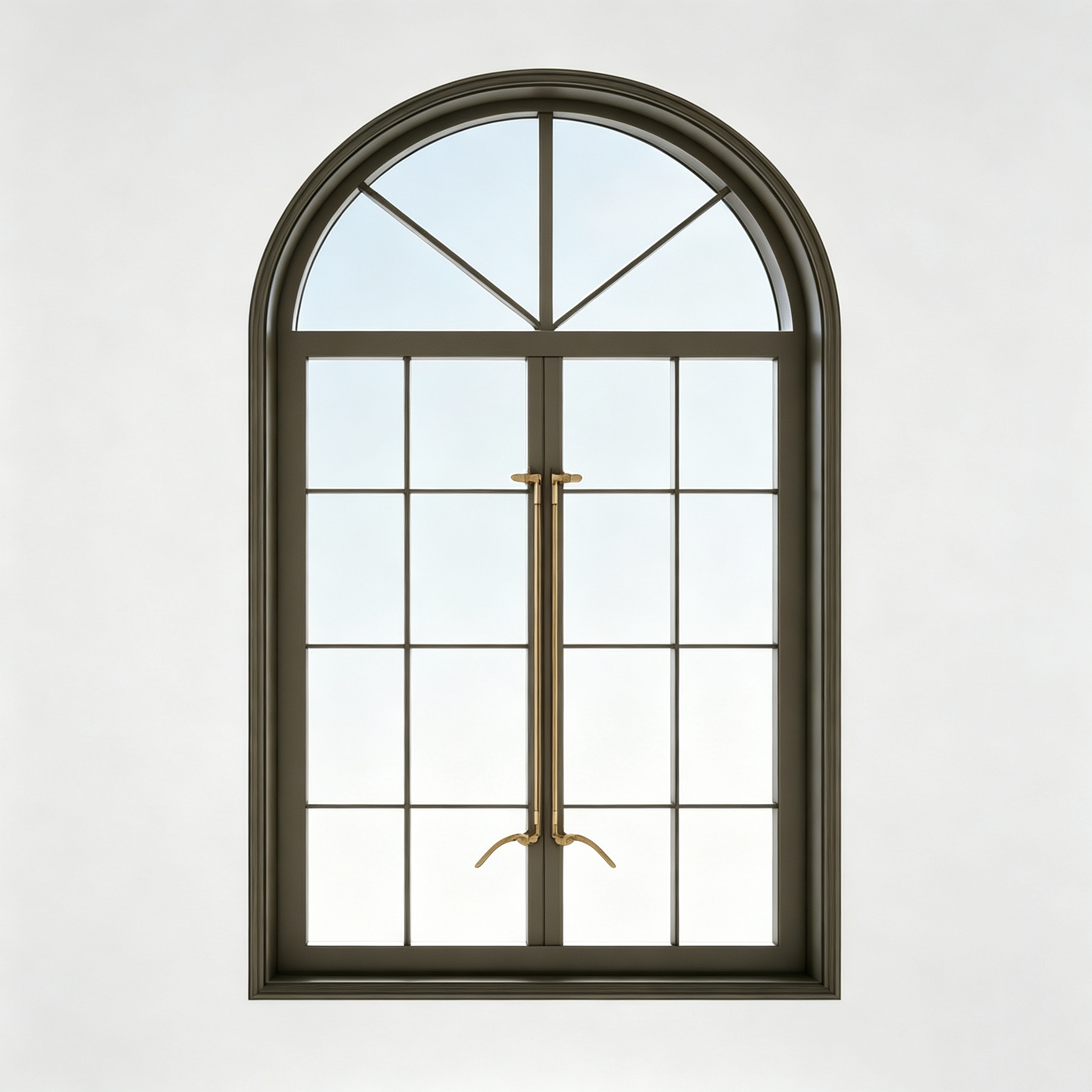 Retro Outward Swing Window Aluminum Alloy Frame Classic Design French Casement Window Double Glazed Insulated Glass Arch Windows