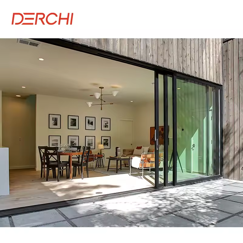 DERCHI NFRC Windproof Durable Aluminum Alloy Profiles Exterior Soundproof Balcony Doors Double Glazed Patio Sliding Door