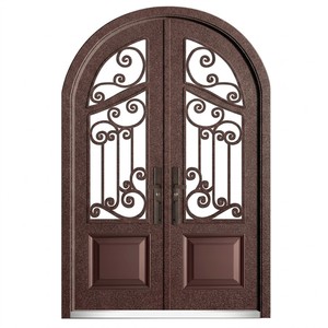 Luxury Villa Front Door Reddish-Brown Weather Resistant Aluminum Alloy Swing Anti-Theft Double Door Entry Exterior Gate Custom