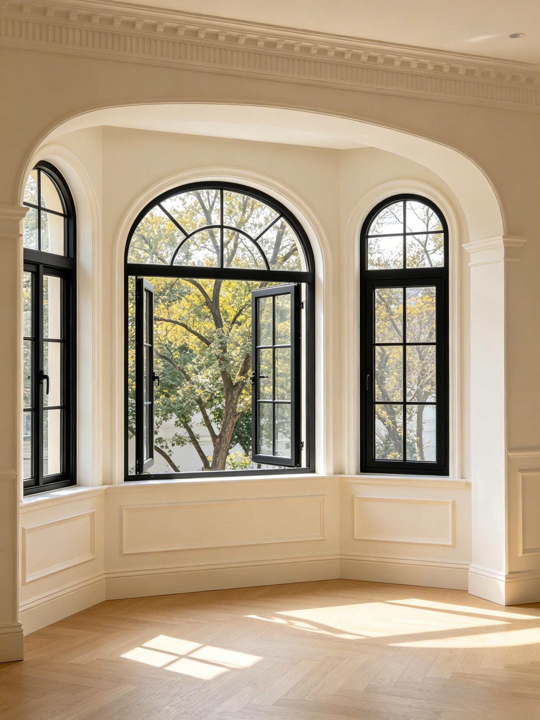Modern Thermal Break Arched French Casement Windows Grill Design,Custom Arch Windows for Hotel and Resort Project