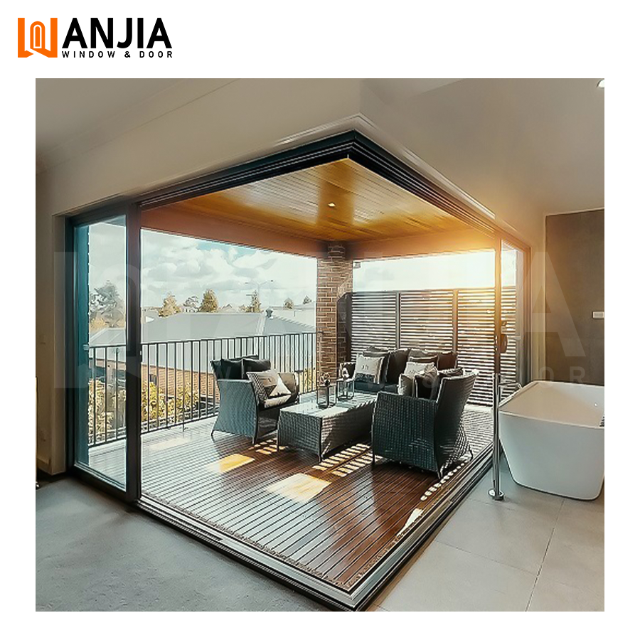 WANJIA Custom Aluminium Glass Accordion Doors Grid Design Hurricane-Proof Exterior Bifold Door