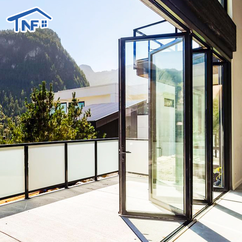 Custom NFRC Approved Modern Exterior Aluminum Tempered Glass Soundproof Waterproof Bi-Fold Accordion Powder Coated Folding Door